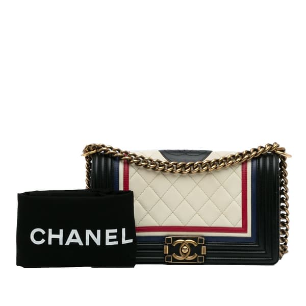 Pre-owned Chanel Crest-Embellished Medium Boy Bag White