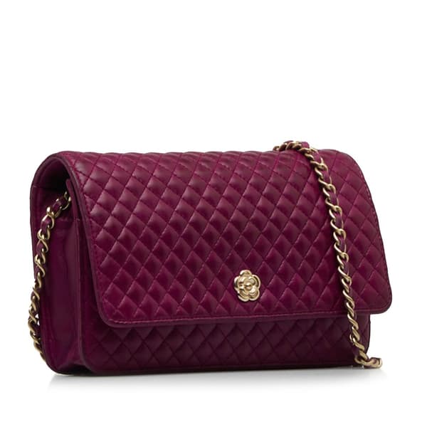 Pre-owned Chanel Camellia Wallet On Chain Purple