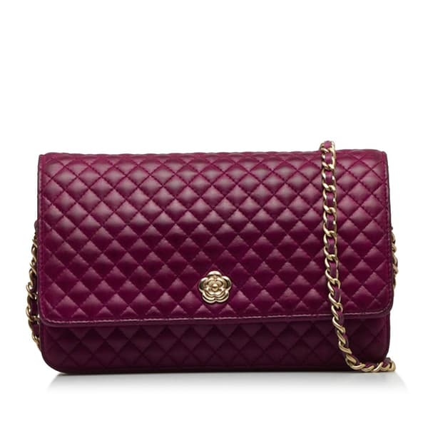 Pre-owned Chanel Camellia Wallet On Chain Purple