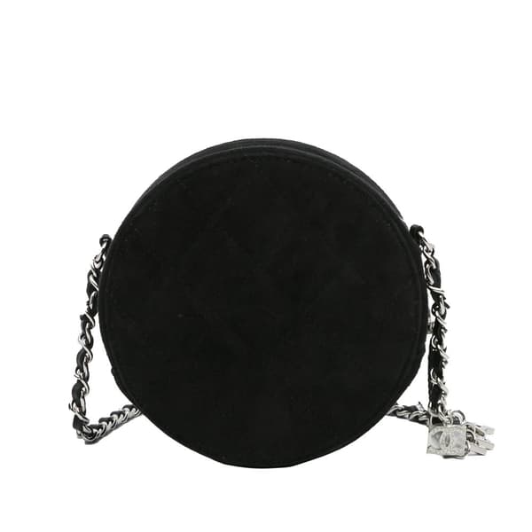 Pre-owned Chanel Suede Cocostellar Round Clutch on Chain Black
