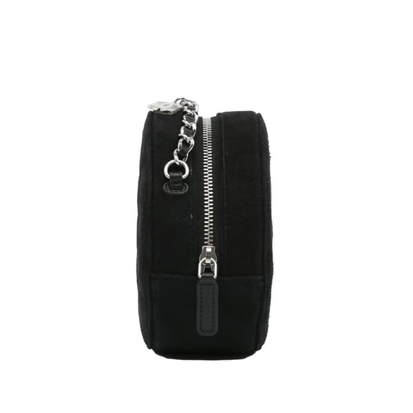 Pre-owned Chanel Suede Cocostellar Round Clutch on Chain Black