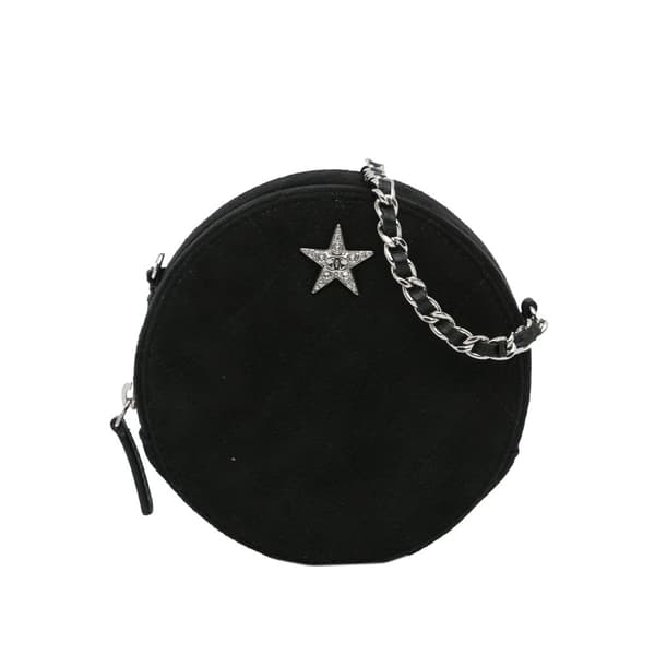 Pre-owned Chanel Suede Cocostellar Round Clutch on Chain Black