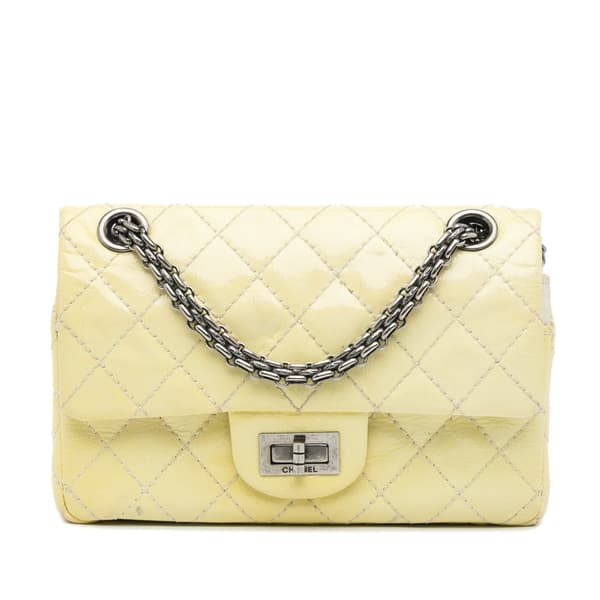 Pre-owned Chanel Mini Reissue 2.55 Patent Double Flap Yellow