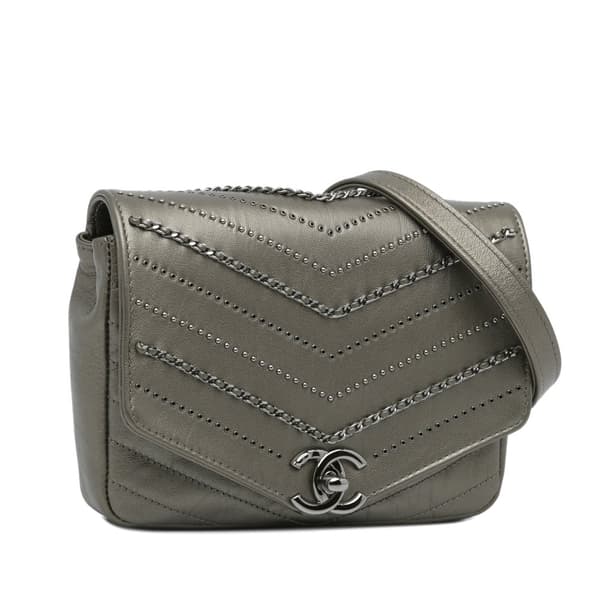 Pre-owned Chanel Small Chevron Data Center Envelope Flap Bag Gold
