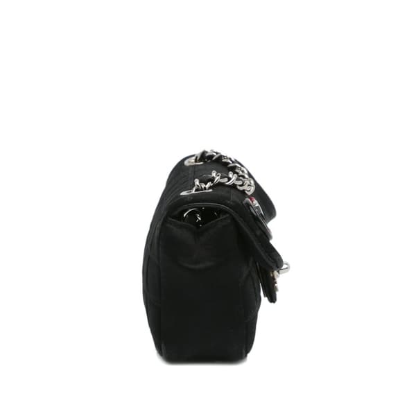 Pre-owned Chanel Extra Mini Satin Choco Bar Charms Flap Bag Black