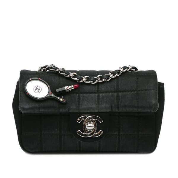 Pre-owned Chanel Extra Mini Satin Choco Bar Charms Flap Bag Black