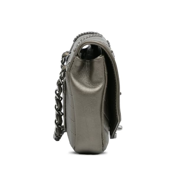 Pre-owned Chanel Mini Embellished Calfskin Chevron Square Envelop Flap Gray
