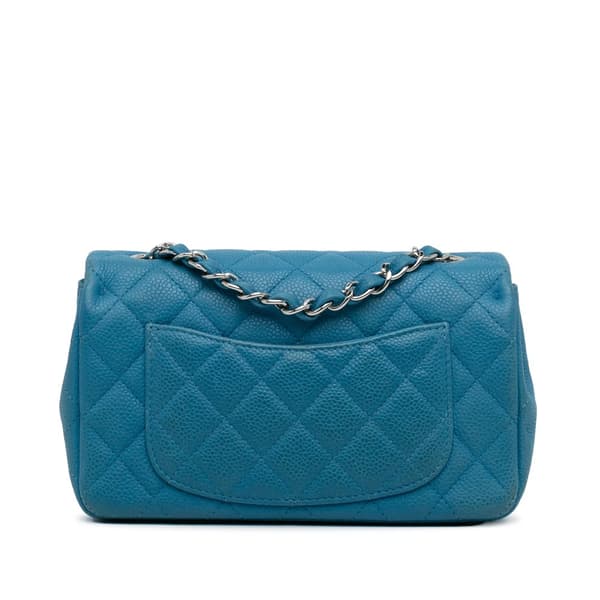 Pre-owned Chanel Mini Rectangular Classic Caviar Single Flap Blue