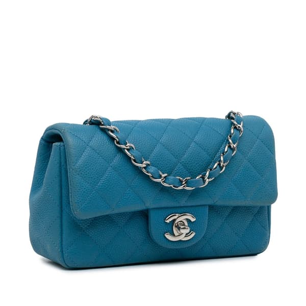 Pre-owned Chanel Mini Rectangular Classic Caviar Single Flap Blue
