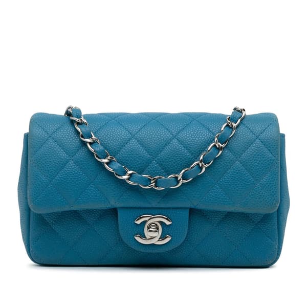 Pre-owned Chanel Mini Rectangular Classic Caviar Single Flap Blue
