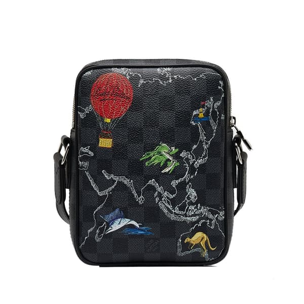Pre-owned Louis Vuitton Damier Graphite Renaissance Map Danube Slim PM Black