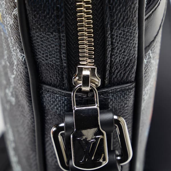 Pre-owned Louis Vuitton Damier Graphite Renaissance Map Danube Slim PM Black