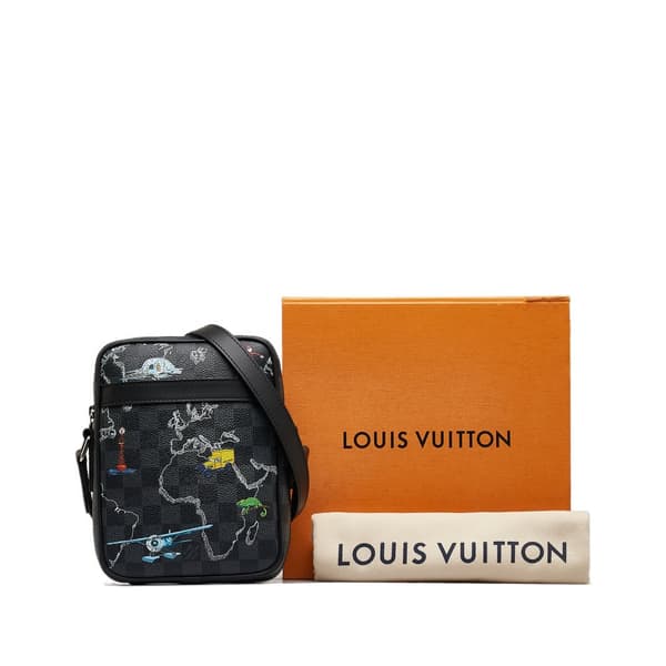 Pre-owned Louis Vuitton Damier Graphite Renaissance Map Danube Slim PM Black
