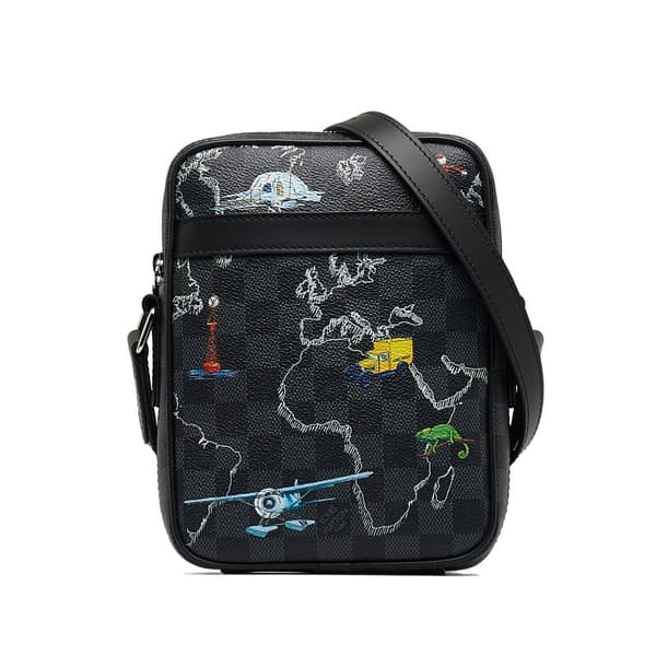 Pre-owned Louis Vuitton Damier Graphite Renaissance Map Danube Slim PM Black