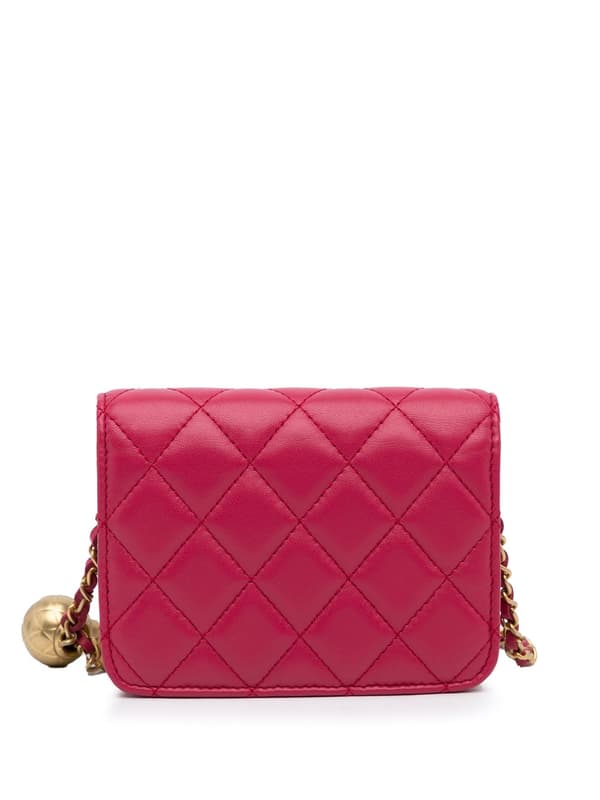 Pre-owned Chanel Mini CC Matelasse Pearl Crush Lambskin Crossbody Bag Pink