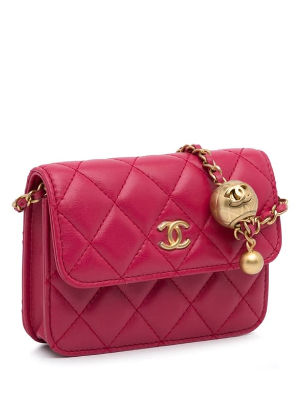 Pre-owned Chanel Mini CC Matelasse Pearl Crush Lambskin Crossbody Bag Pink
