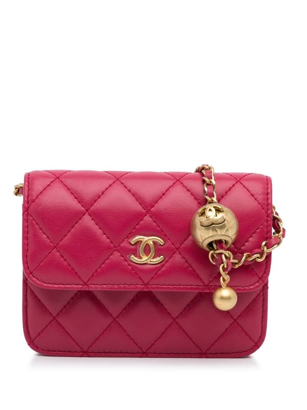 Pre-owned Chanel Mini CC Matelasse Pearl Crush Lambskin Crossbody Bag Pink