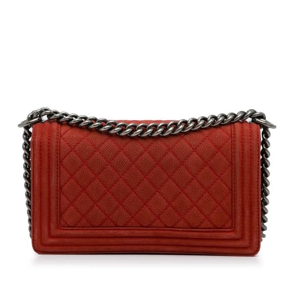 Pre-owned Chanel Old Medium Quilted Caviar Boy Flap Red