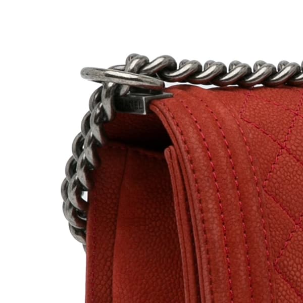 Pre-owned Chanel Old Medium Quilted Caviar Boy Flap Red
