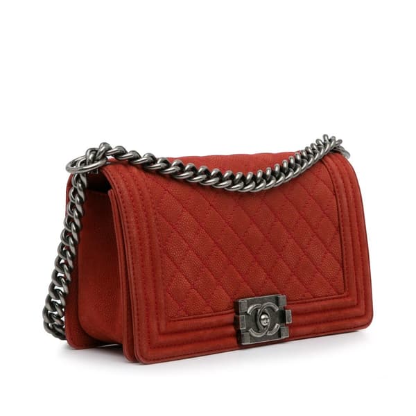 Pre-owned Chanel Old Medium Quilted Caviar Boy Flap Red
