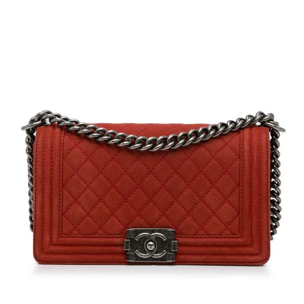 Pre-owned Chanel Old Medium Quilted Caviar Boy Flap Red