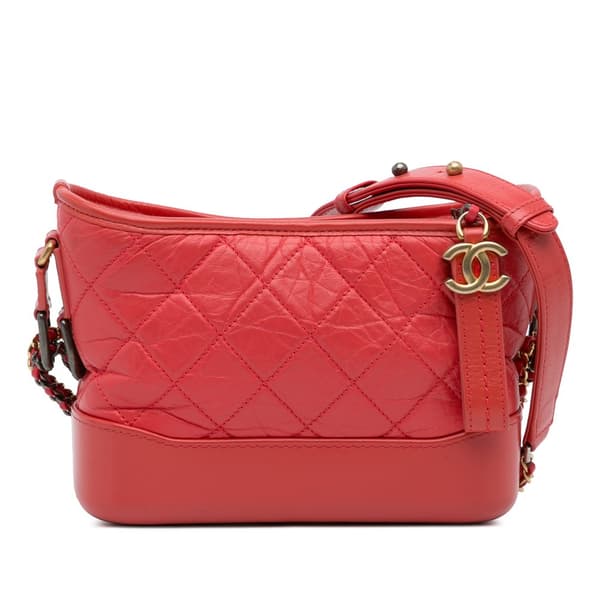 Pre-owned Chanel Small Chevron Lambskin Gabrielle Crossbody Red