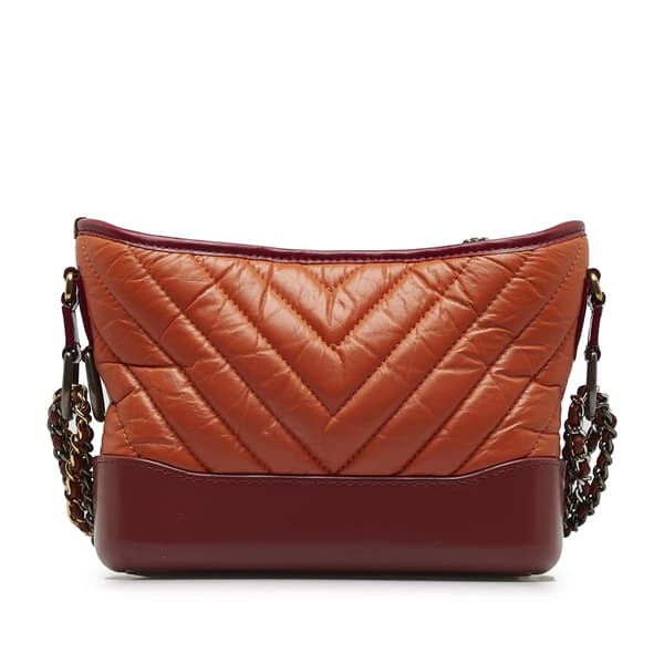 Pre-owned Chanel Small Chevron Lambskin Gabrielle Crossbody Bag Orange