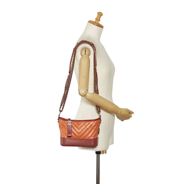 Pre-owned Chanel Small Chevron Lambskin Gabrielle Crossbody Bag Orange