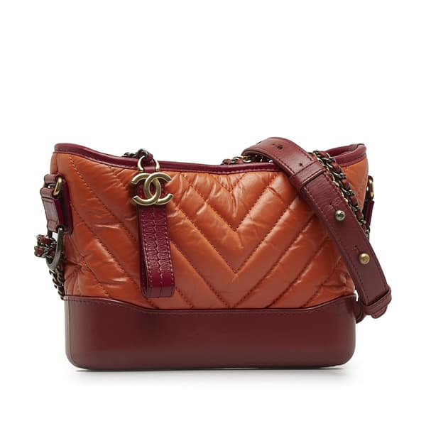 Pre-owned Chanel Small Chevron Lambskin Gabrielle Crossbody Bag Orange
