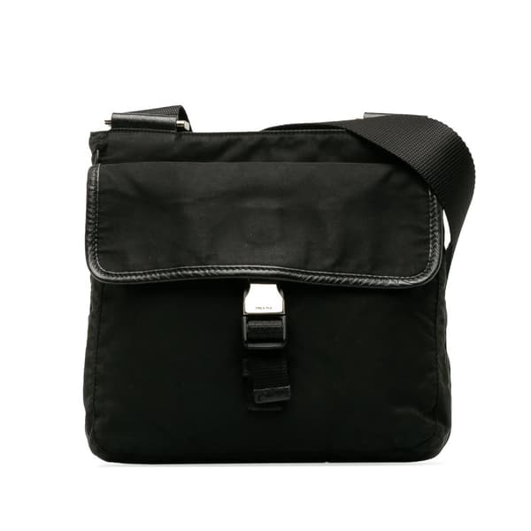 Pre-owned Prada Tessuto Buckle Messenger Bag Black