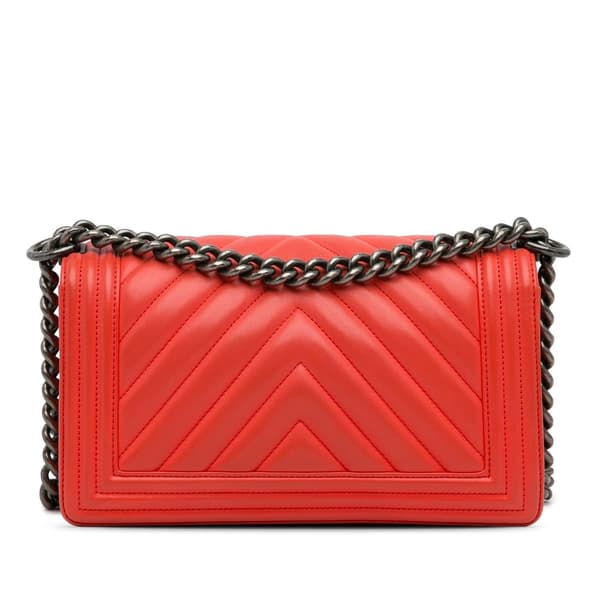 Pre-owned Chanel Old Medium Chevron Calfskin Boy Flap Red