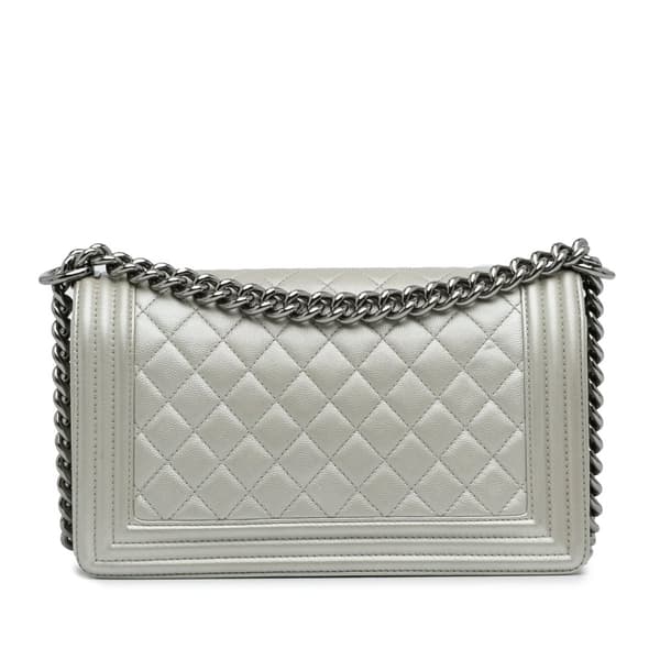 Pre-owned Chanel Old Medium Quilted Caviar Boy Flap Silver