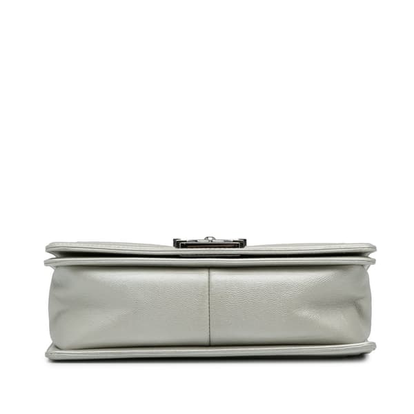 Pre-owned Chanel Old Medium Quilted Caviar Boy Flap Silver