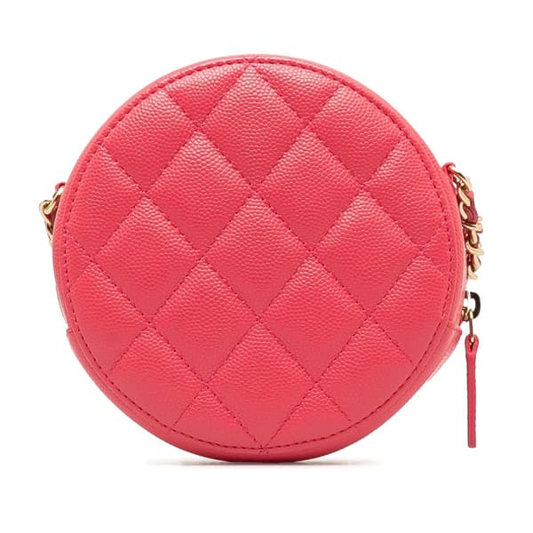 Pre-owned Chanel Caviar 19 Round Clutch With Chain Pink
