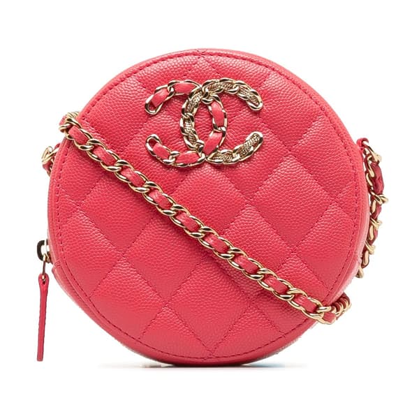 Pre-owned Chanel Caviar 19 Round Clutch With Chain Pink