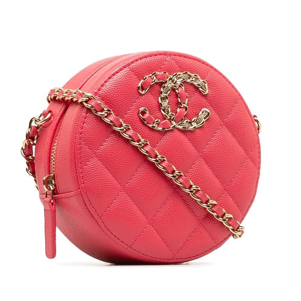 Pre-owned Chanel Caviar 19 Round Clutch With Chain Pink