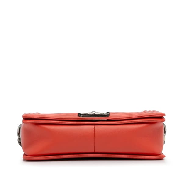 Pre-owned Chanel Old Medium Quilted Lambskin and Stingray Strap Boy Flap Red