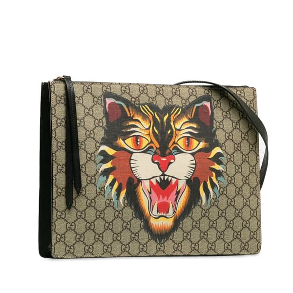 Pre-owned Gucci GG Supreme Angry Cat Crossbody Bag Brown