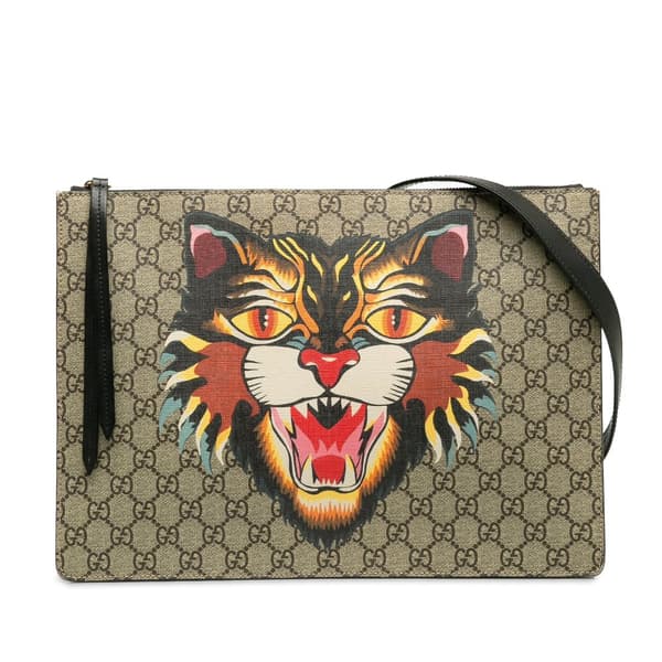 Pre-owned Gucci GG Supreme Angry Cat Crossbody Bag Brown