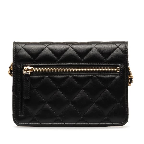 Pre-owned Chanel Lambskin Romance Wallet On Chain Black