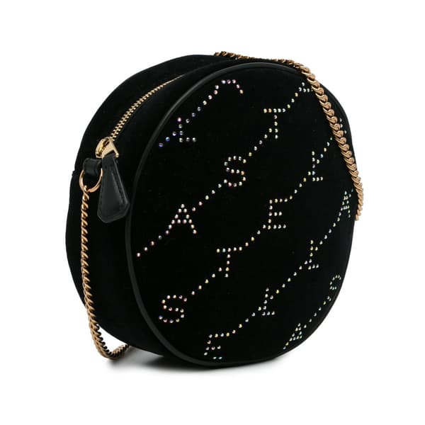 Pre-owned Stella McCartney Mini Crystal Monogram Round Crossbody Black
