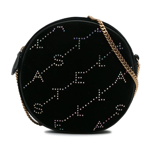 Pre-owned Stella McCartney Mini Crystal Monogram Round Crossbody Black
