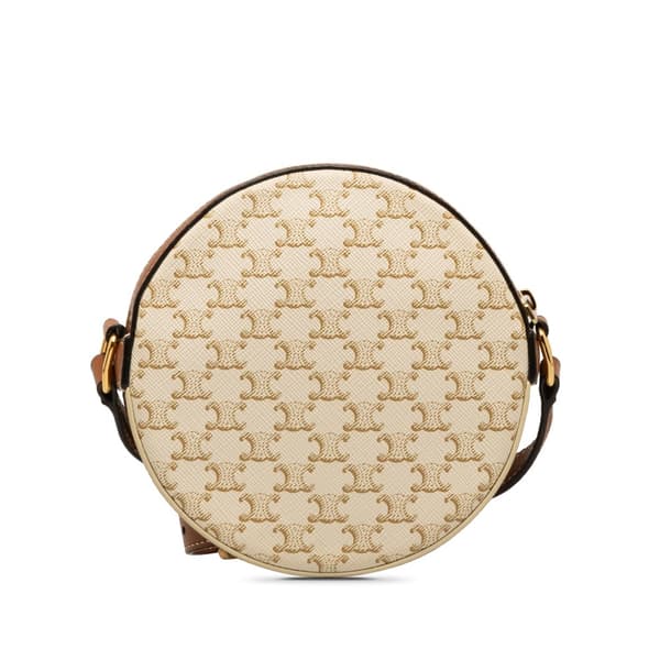 Pre-owned Celine Triomphe Round Purse on Strap White