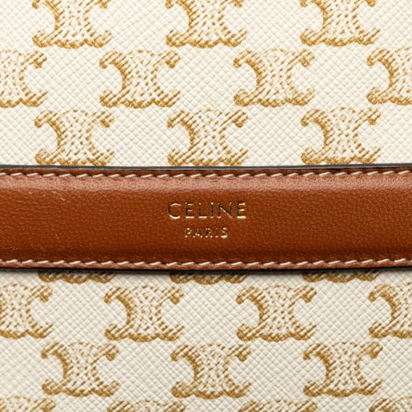 Pre-owned Celine Triomphe Round Purse on Strap White