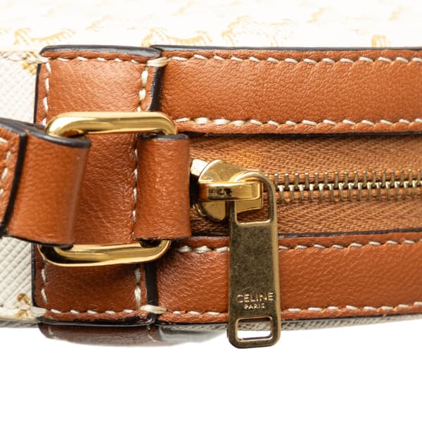 Pre-owned Celine Triomphe Round Purse on Strap White