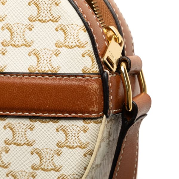 Pre-owned Celine Triomphe Round Purse on Strap White