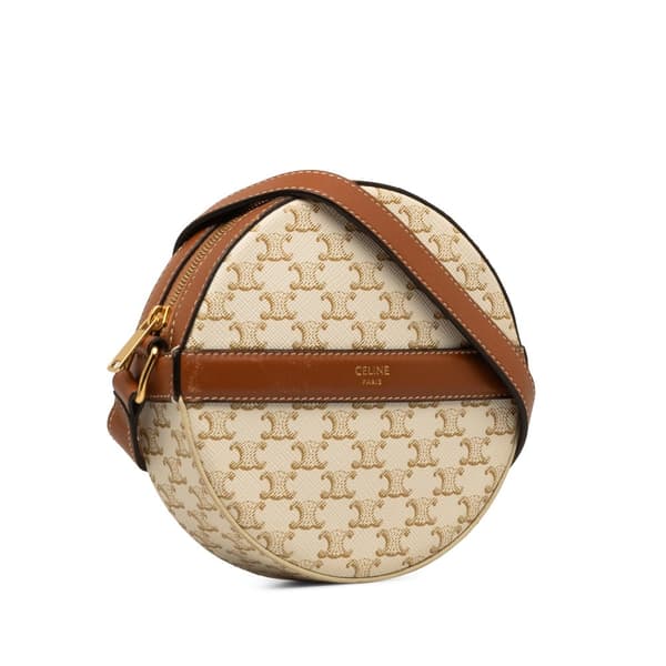 Pre-owned Celine Triomphe Round Purse on Strap White