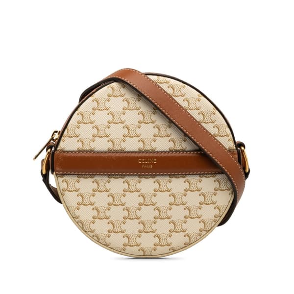 Pre-owned Celine Triomphe Round Purse on Strap White