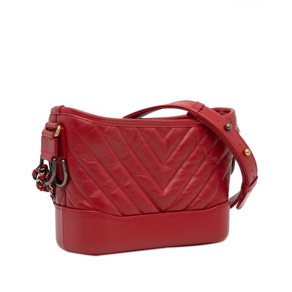 Pre-owned Chanel Small Chevron Lambskin Gabrielle Crossbody Red