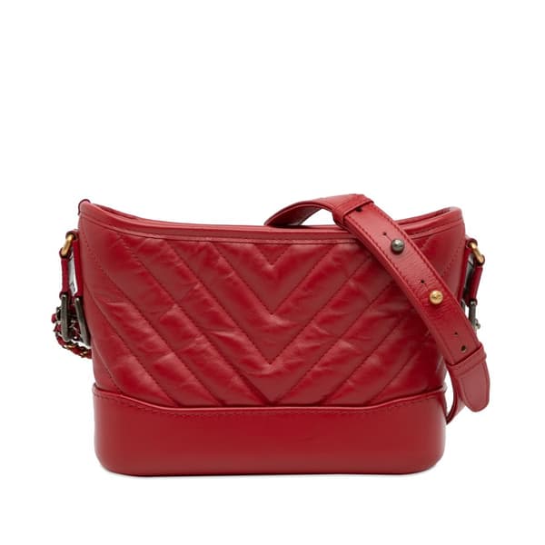 Pre-owned Chanel Small Chevron Lambskin Gabrielle Crossbody Red